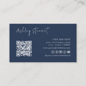 Carte De Visite Mini Script Sicial Media Qr Code Navy Blue (Devant)
