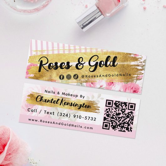 Carte De Visite Mini Shabby Blush Aquarelle Rose Gold Social QR Code