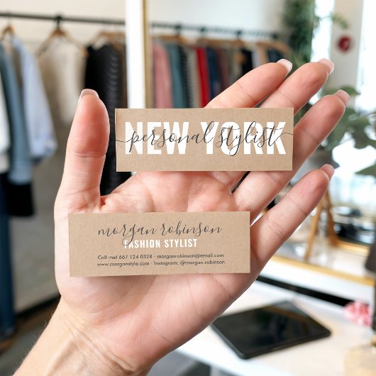 Carte De Visite Mini Signature de script personnel chic brun kraft