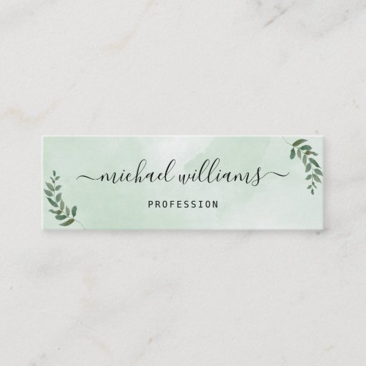 Carte De Visite Mini Signature du script de style vert d'aquarelle simp (Devant)