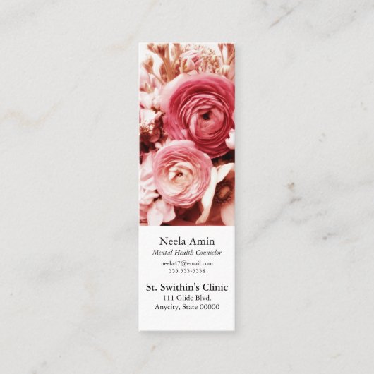 Carte De Visite Mini Signet de lecture fleurs rose pastel (Devant)