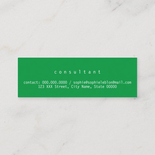 Carte De Visite Mini Simple calligraphie élégant vert Consultant (Dos)