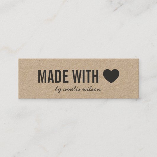 Carte De Visite Mini Simple coeur rustique fait avec amour Kraft (Devant)