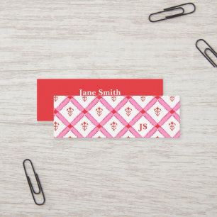 Carte De Visite Mini Simple Fille Minimale Avec Initiales   Rose et rou