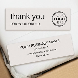 Carte De Visite Mini Simple Logo Marque Merci Moderne Blanc cassé