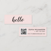 Carte De Visite Mini Simple moderne Blush Rose Hello QR Code (Devant / Derrière)
