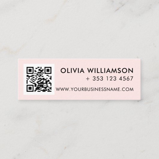 Carte De Visite Mini Simple moderne Blush Rose Hello QR Code (Dos)