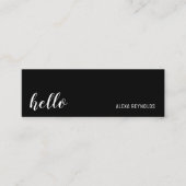 Carte De Visite Mini Simple Script Hello sur noir (Devant)