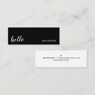 Carte De Visite Mini Simple Script Hello sur noir