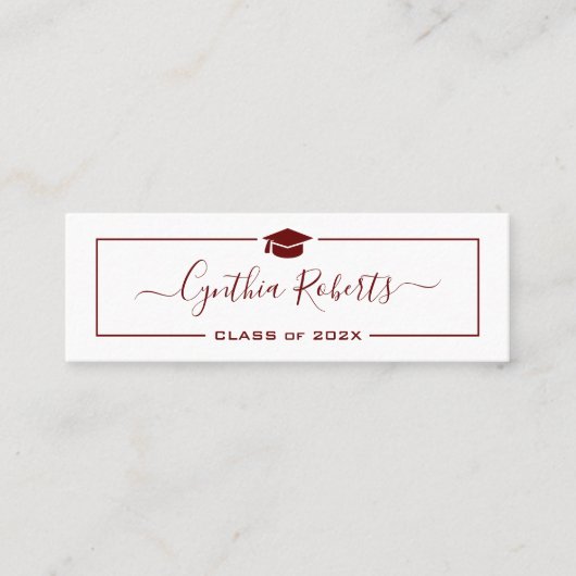 Carte De Visite Mini Simple Script Red White Graduate Graduate (Devant)