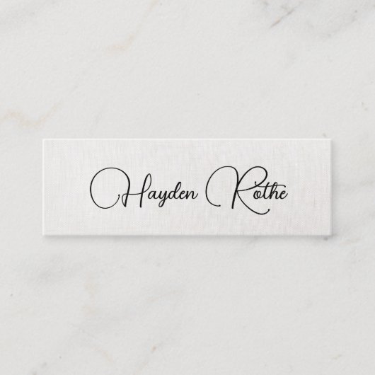 Carte De Visite Mini Simple Signature Script Faux lin beige Faux (Devant)