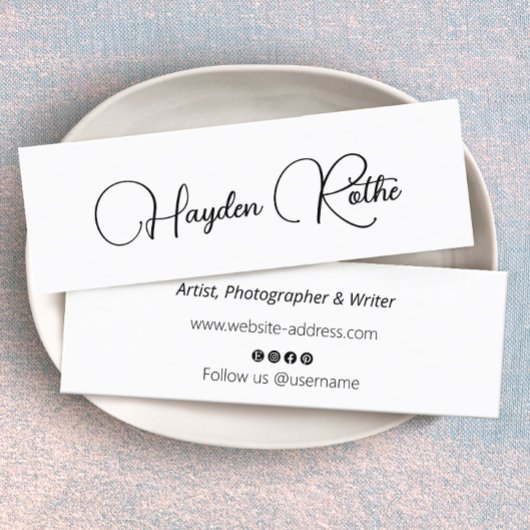 Carte De Visite Mini Simple signature Script noir et blanc Business