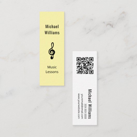 Carte De Visite Mini Simple Treble Clef Music Enseignant QR code Jaune (Devant / Derrière)