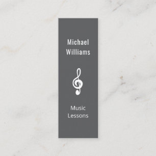 Carte De Visite Mini Simple Treble Clef QR code Grey Music Leçons