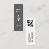 Carte De Visite Mini Simple Treble Clef QR code Grey Music Leçons (Devant / Derrière)