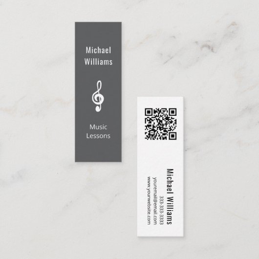 Carte De Visite Mini Simple Treble Clef QR code Grey Music Leçons (Devant / Derrière)