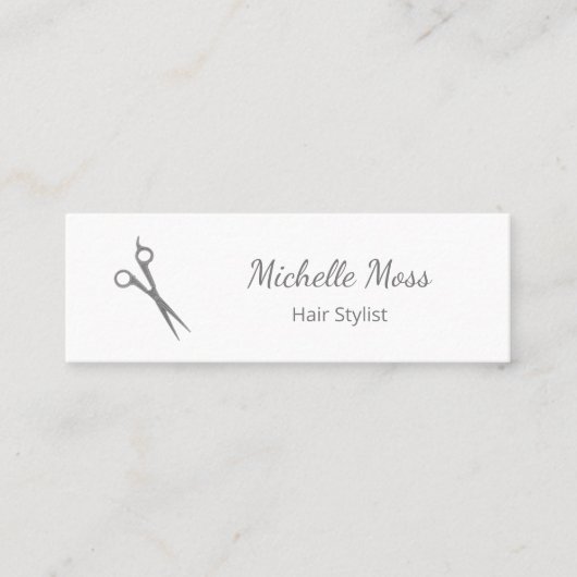 Carte De Visite Mini Simples Ciseaux à cheveux gris blanc (Devant)