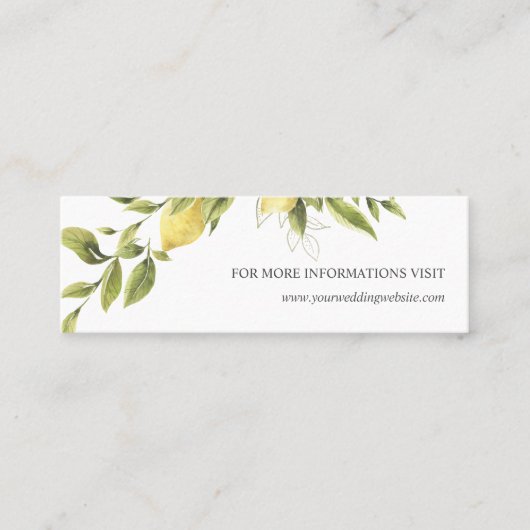 Carte De Visite Mini Site Web de Mariage jaune citron et feuille (Devant)