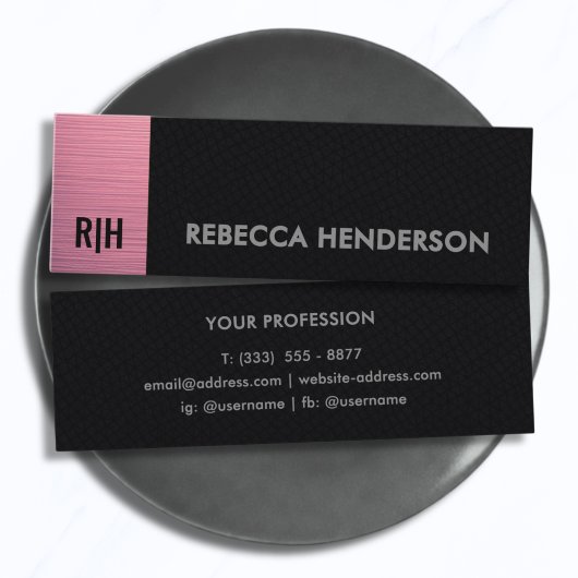 Carte De Visite Mini Sleek Black Leather & Pink Metallic Panel Monogram