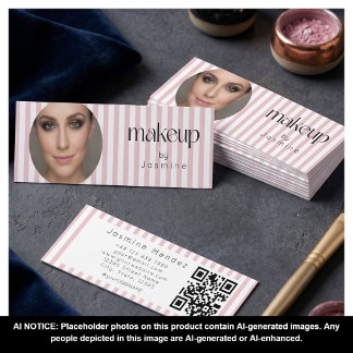 Carte De Visite Mini Slim Stripes Beauty Professional MUA Photo Qr
