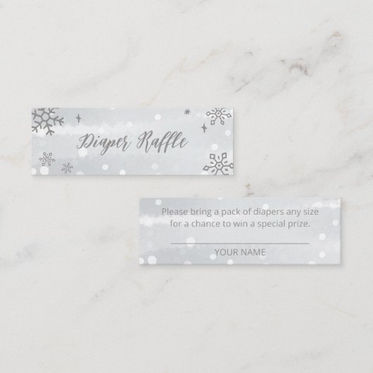 Carte De Visite Mini Snowflakes Silver Grey Baby shower Diaper Raffin (Devant / Derrière)