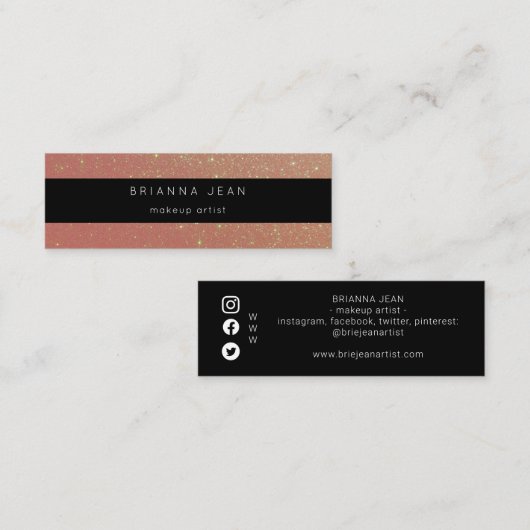 Carte De Visite Mini Social Media-All & Website Parties scintillant ros (Devant / Derrière)