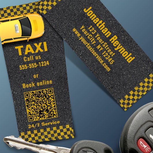 Carte De Visite Mini Société de services de taxi jaune Code QR