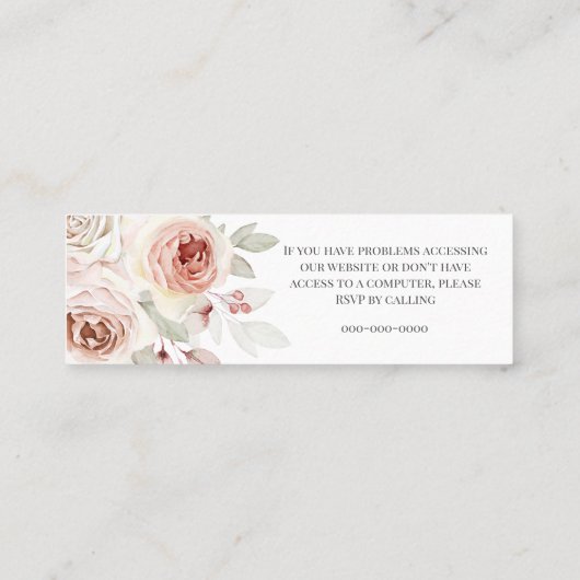 Carte De Visite Mini Soft Romantic Rose site web Mariage RSVP (Dos)
