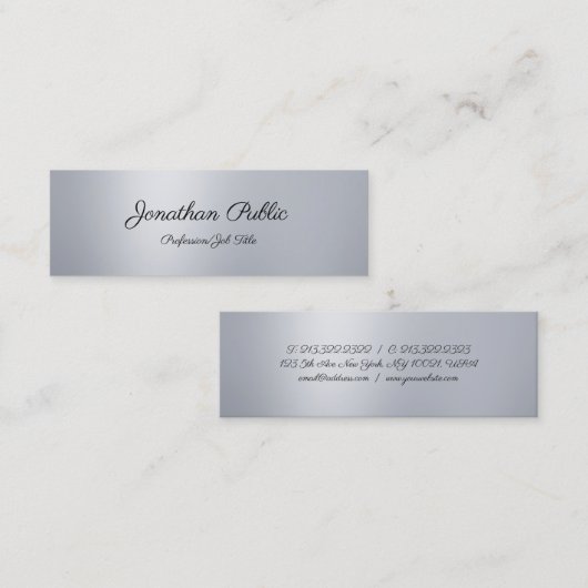 Carte De Visite Mini Sophistiqué Moderne Libre Script Silver Plain (Devant / Derrière)