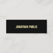 Carte De Visite Mini Style moderne chic Black Gold Texte élégant simple (Devant)