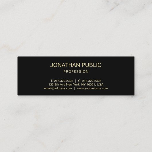 Carte De Visite Mini Style moderne chic Black Gold Texte élégant simple (Dos)