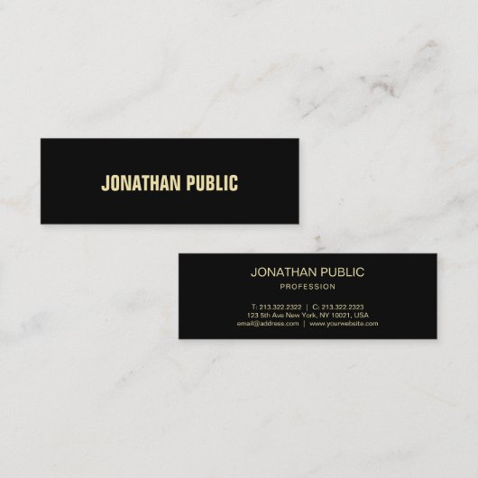 Carte De Visite Mini Style moderne chic Black Gold Texte élégant simple (Devant / Derrière)