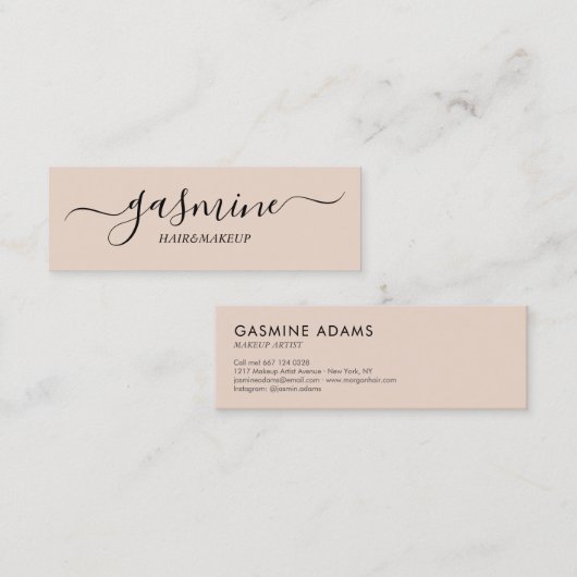 Carte De Visite Mini Style moderne Noir et crème Beige Script Décontrac (Devant / Derrière)