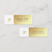 Carte De Visite Mini Style Monogrammed Blanc et or Plaine Luxe (Devant / Derrière)