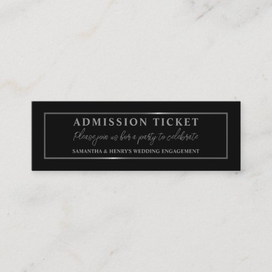 Carte De Visite Mini Style noir & argent, billet d'entrée (Devant)