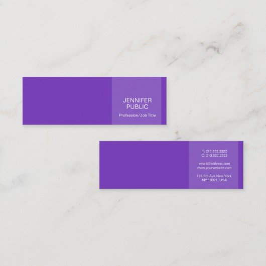 Carte De Visite Mini Style Violet Moderne Professionnel Créatif Chic (Devant / Derrière)