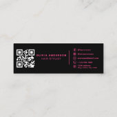 Carte De Visite Mini Stylet de cheveux de code QR moderne noir Hot rose (Dos)