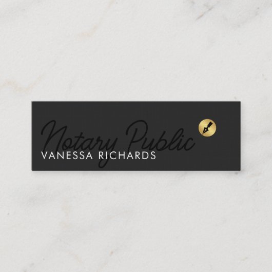 Carte De Visite Mini Stylo Noir Script Notaire Public Gold Pen Nib (Devant)