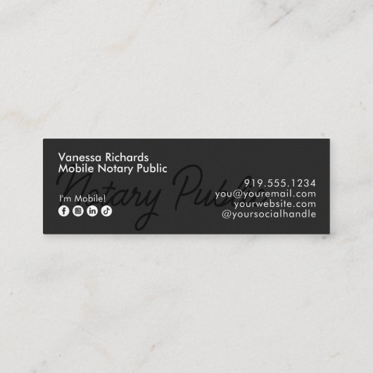 Carte De Visite Mini Stylo Noir Script Notaire Public Gold Pen Nib (Dos)