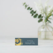 Carte De Visite Mini Symbole YOGA bleu & or ZEN brosse (Debout devant)