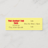 Carte De Visite Mini Taco fourgon alimentaire mexicain jaune brun rouge (Dos)