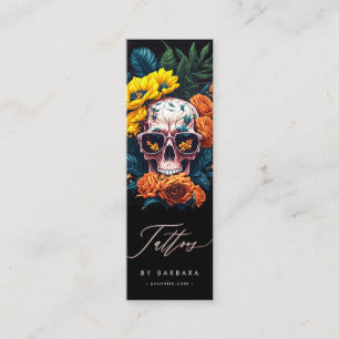 Carte De Visite Mini Tatouage moderne Artiste Crâne Tournesol Orange Ro