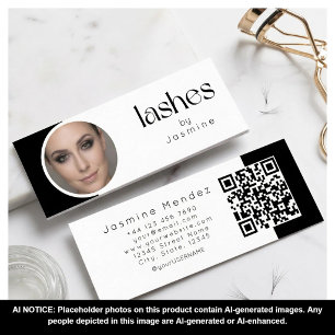 Carte De Visite Mini Technicien de cils Photo en noir et blanc Qr