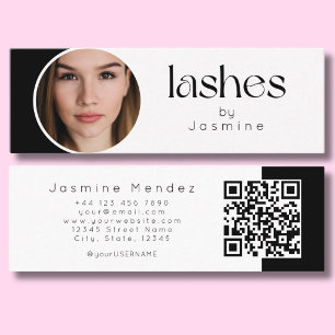 Carte De Visite Mini Technicien de cils Photo Qr noir et blanc