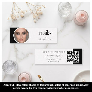 Carte De Visite Mini Technicien en Ongles Photo Qr Noir Et Blanc