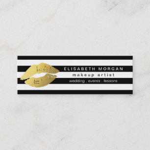 Carte De Visite Mini Tendance Gold Lips Black White Stripes Artiste maq