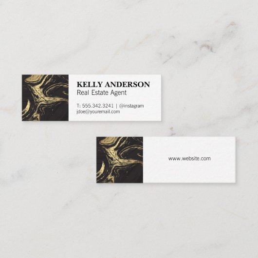 Carte De Visite Mini Texture en or de marbre (Devant / Derrière)