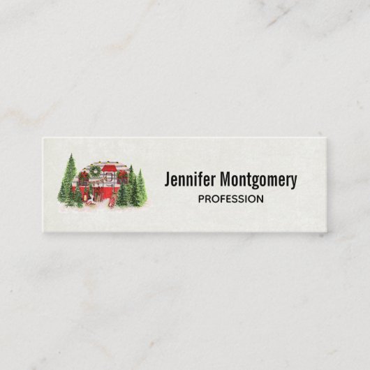 Carte De Visite Mini Thème extérieur du camping de Noël Trailer (Devant)