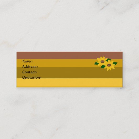 Carte De Visite Mini Tournesols et bandes dorées (Devant)