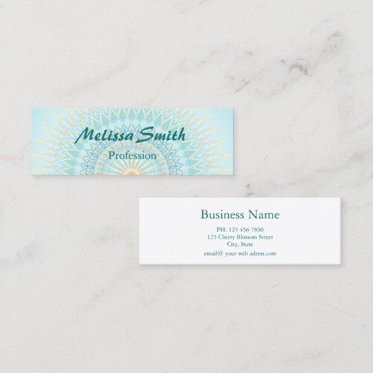 Carte De Visite Mini Turquoise Gold Boho Mandala (Devant / Derrière)